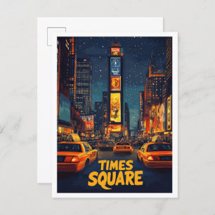 Times Square USA Art Vintage Illustration Travel Postcard