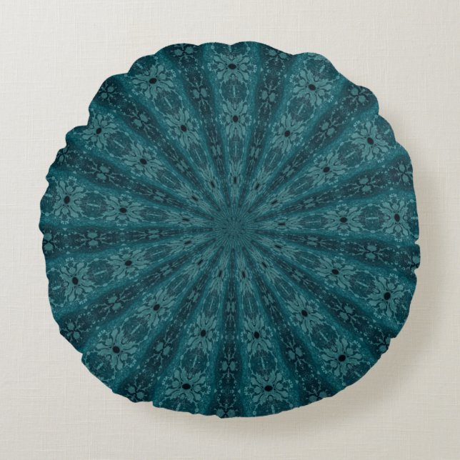Timeworn Blue Burst Pattern Round Cushion (Front)