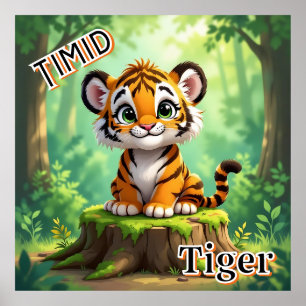 Timid Tiger   Cute Cartoon Kid's Nursery Art Poster
