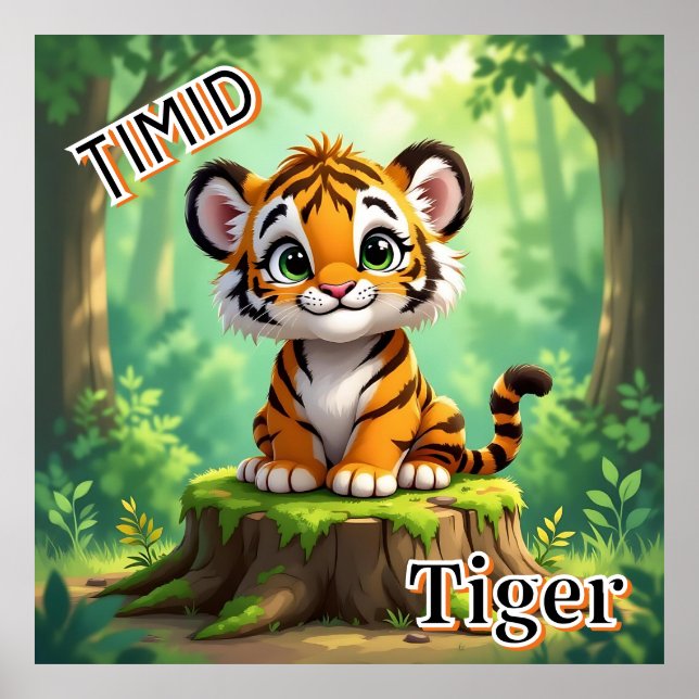 Timid Tiger | Cute Cartoon Kid's Nursery Art Poster (Front)
