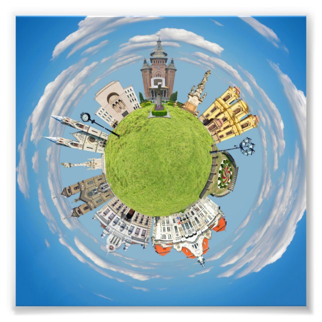 timisoara city romania tiny little planet landmark photo print (Front)