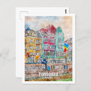 Timisoara Romania Famous Travel Place Watercolor Postcard