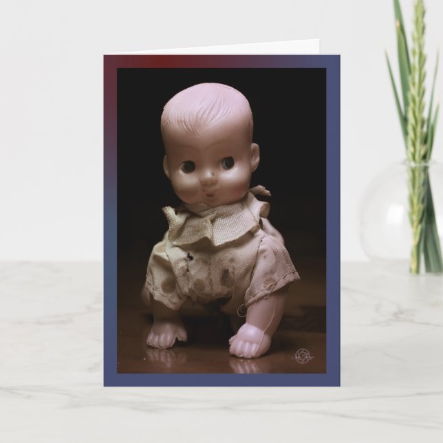 Timmy, the creepy Halloween doll, crawls forth. Card (Front)