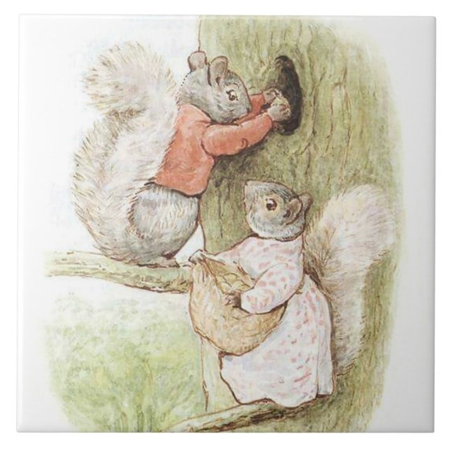 Timmy Tiptoes and Goody Squirrel by Beatrix Potter Ceramic Tile (Front)