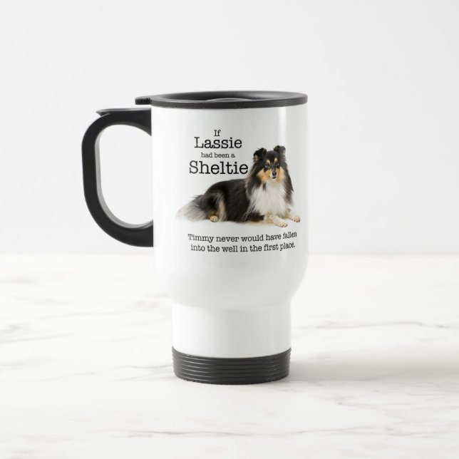 Timmy's Tri-Colour Sheltie Travel Mug (Left)