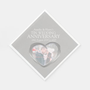 Tin 10th anniversary heart photo names napkins