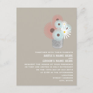Tin Can Of Peach & Blue Flowers Wedding Invitation