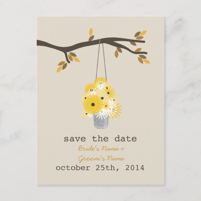 Tin Can Of Wildflowers Fall Wedding Save The Date Announcement Postcard (Front)