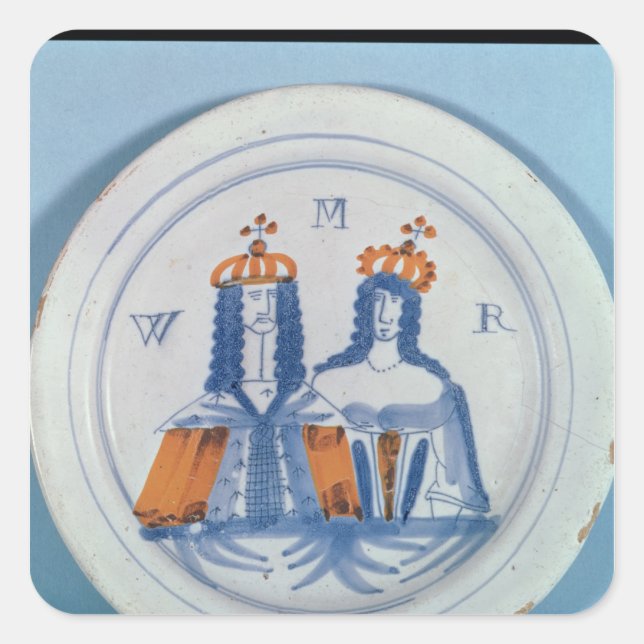 Tin-glazed earthenware plate, Lambeth, c.1689 Square Sticker (Front)