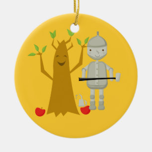 Tin man next to Talking Tree Christmas Ornament