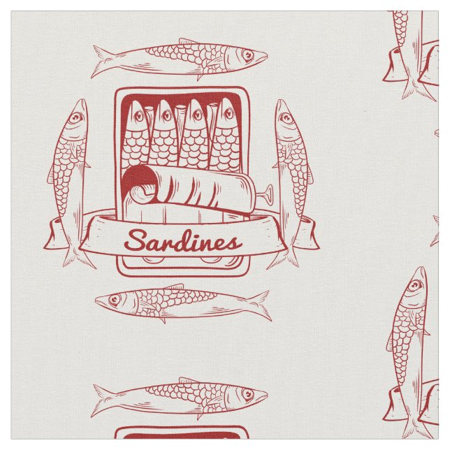 Tin of sardines pop art fabric (Close Up)