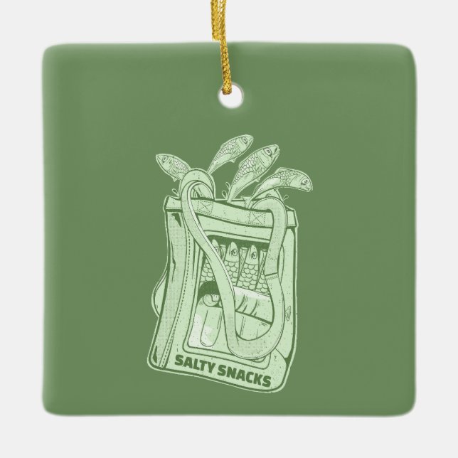 Tin of sardines salty snack ceramic ornament (Front)