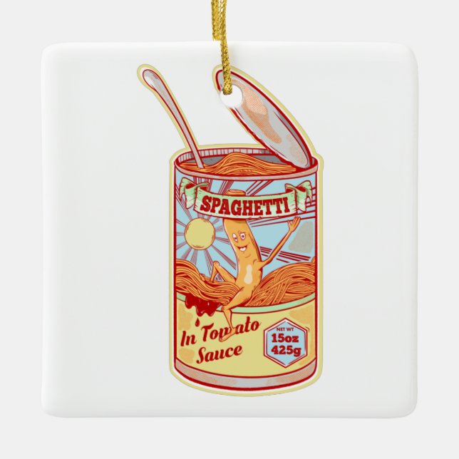 Tin of Spaghetti canned food Ceramic Ornament (Front)