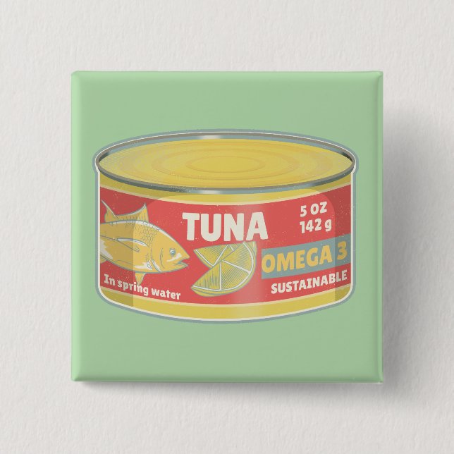 Tin of tuna canned fish retro 15 cm square badge (Front)