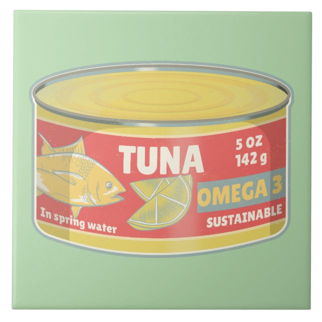 Tin of tuna canned fish retro ceramic tile (Front)