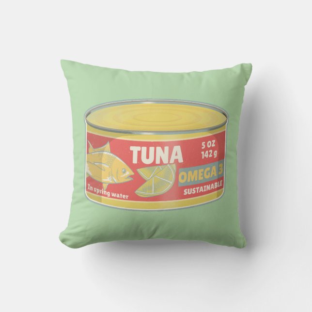 Tin of tuna canned fish retro cushion (Front)