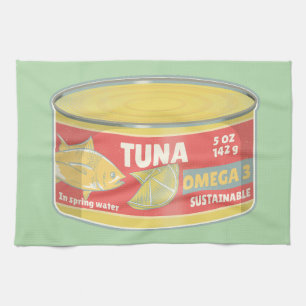 Tin of tuna canned fish retro tea towel