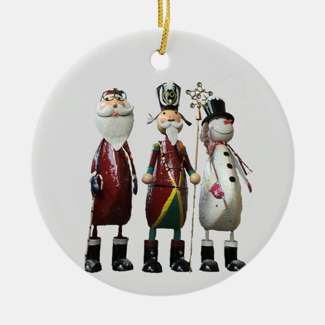 Tin Santa, Soldier, and Snowman Ceramic Ornament (Front)