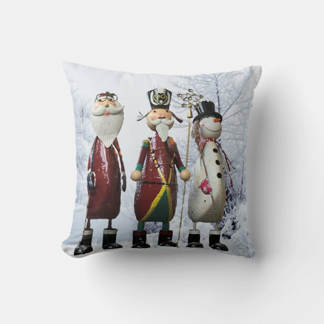 Tin Santa, Soldier and Snowman Christmas Cushion (Front)