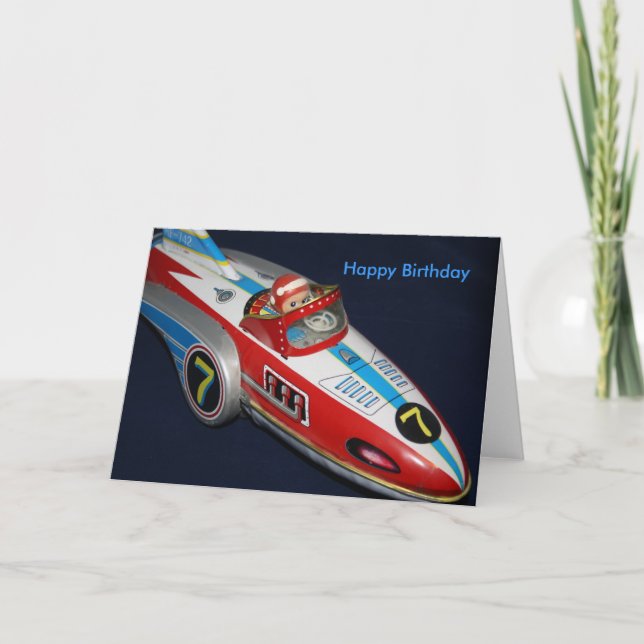 Tin Toy Rocket/Space Ship  Happy Birthday Card (Front)