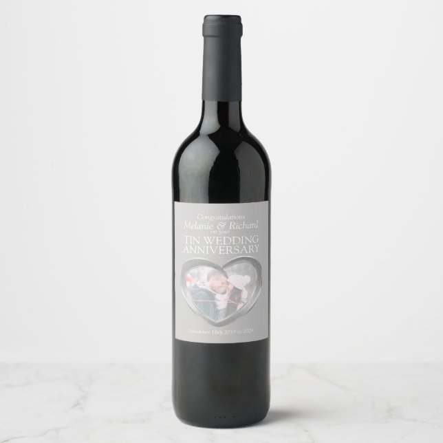 Tin wedding anniversary custom wine labels (Front)