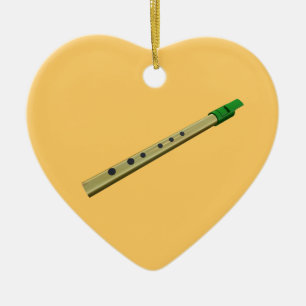 Tin Whistle Gold Green Birthday Christmas Heart Ceramic Tree Decoration