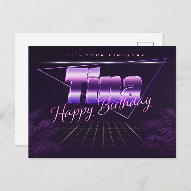 Tina Name First name purple postcard birthday (Front/Back)