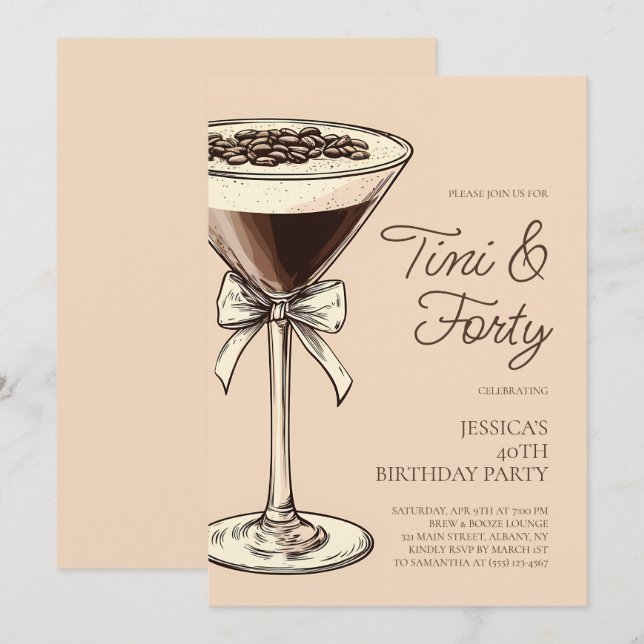 Tini and Forty Script Martini 40th Birthday Party Invitation (Front/Back)