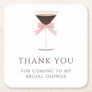 Tini Bit Engaged martini Bow Bridal Shower Thanks Square Paper Coaster