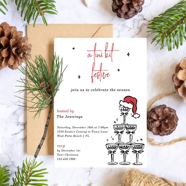 Tini Bit Festive Martini Christmas Cocktail Party Invitation (Creator Uploaded)
