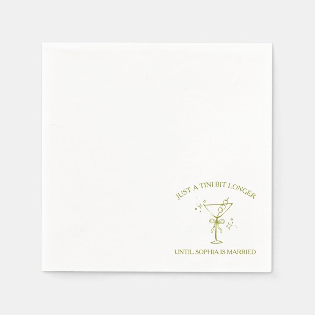 "Tini Bit Longer" Dirty Martini Olive Bachelorette Napkin (Front)