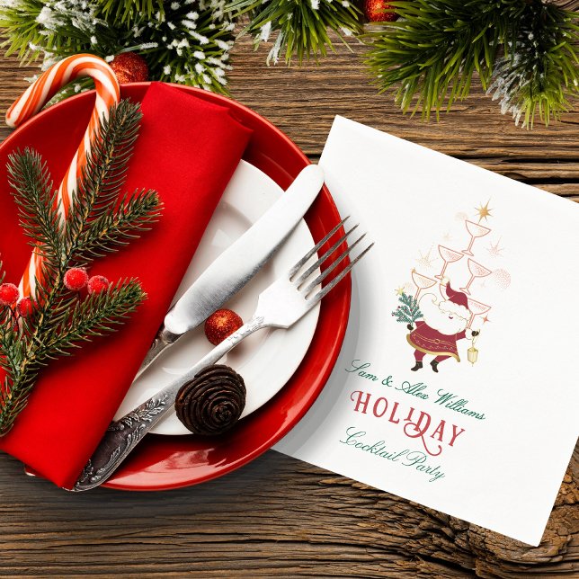 Tini Bit Merry Martini Office Christmas Santa Napkin (Tini Bit Merry Martini Office Christmas Secret Santa White Elephant Holiday Party Cocktail Napkins)
