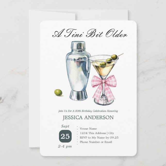 Tini Bit Older 80th Birthday Olive Invitation (Front)