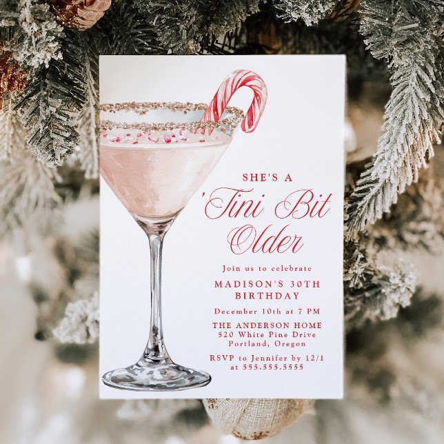 ‘Tini Bit Older Candy Cane Martini Birthday Party Invitation (Creator Uploaded)