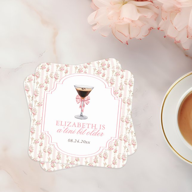 'Tini Bit Older Espresso Martini Coquette Birthday Square Paper Coaster (Creator Uploaded)