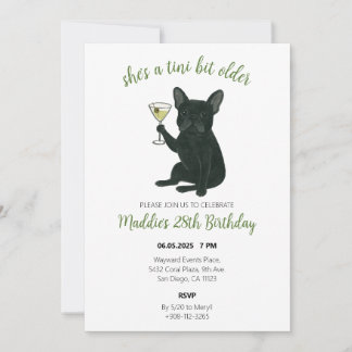 Tini Bit Older Frenchie Martini Birthday Invitation