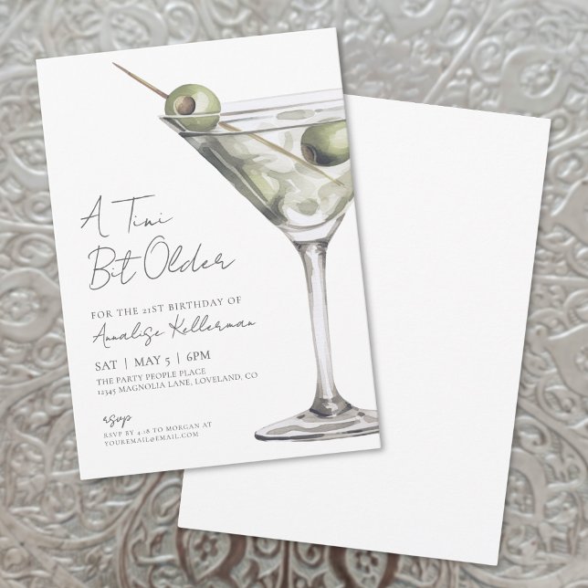 Tini Bit Older Martini Adult Birthday Party Invitation (Tini Bit Older Martini Adult Birthday Party Invitation)