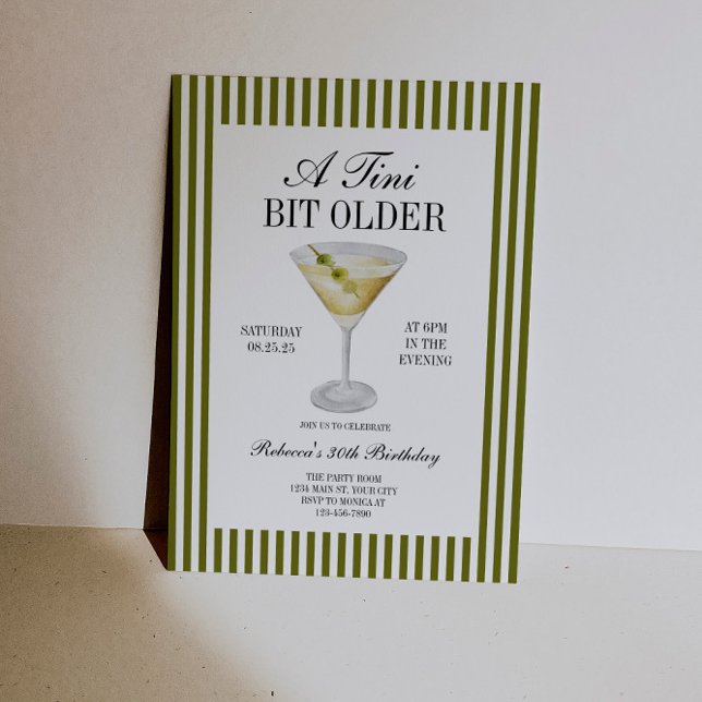 Tini Bit Older Martini Birthday Invitation (Tini Bit Older Dirty Martini Birthday Invite)
