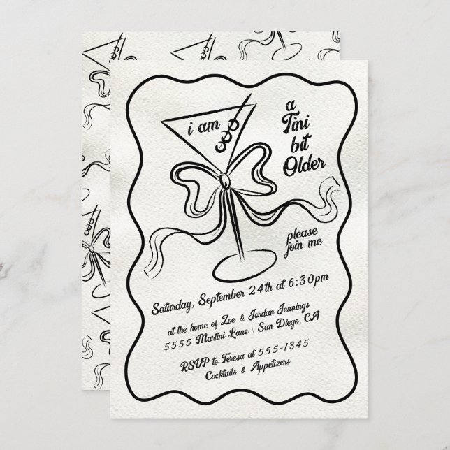 Tini bit older Martini Bow Funky Birthday Invitation (Front/Back)