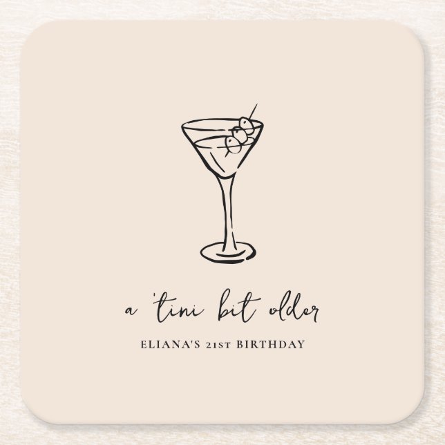 Tini Bit Older Personalised Birthday Party Square Paper Coaster (Front)