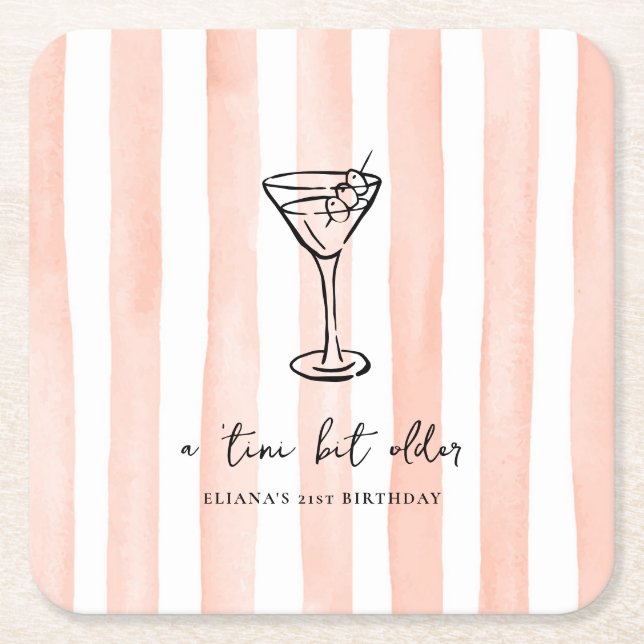 Tini Bit Older Personalised Birthday Party Square Paper Coaster (Front)