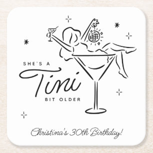 Tini Bit Older Whimsical Martini Birthday Square Paper Coaster