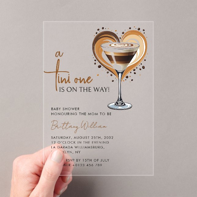 Tini One Espresso Martini Baby Shower Acrylic Invitations (Insitu (Handheld))