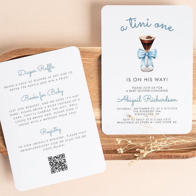 Tini One Espresso Martini QR Code Boy Baby Shower Invitation (Creator Uploaded)