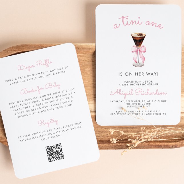 Tini One Espresso Martini QR Code Girl Baby Shower Invitation (Creator Uploaded)
