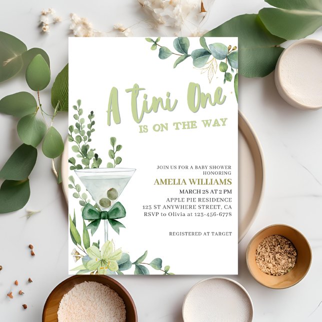 Tini one martini green gender neutral baby shower invitation (Creator Uploaded)