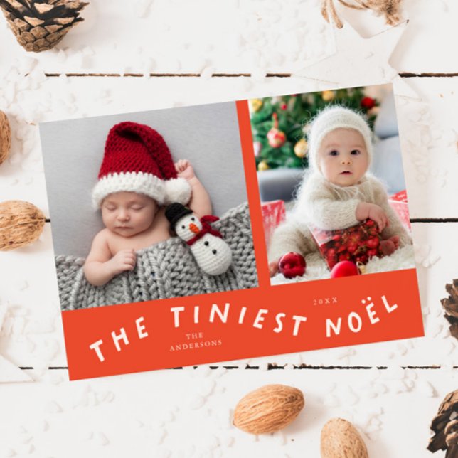 Tiniest Noel Retro Red Holiday Birth Announcement (Creator Uploaded)
