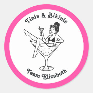 Tinis & Bikinis Team Bride Bachelorette Classic Round Sticker