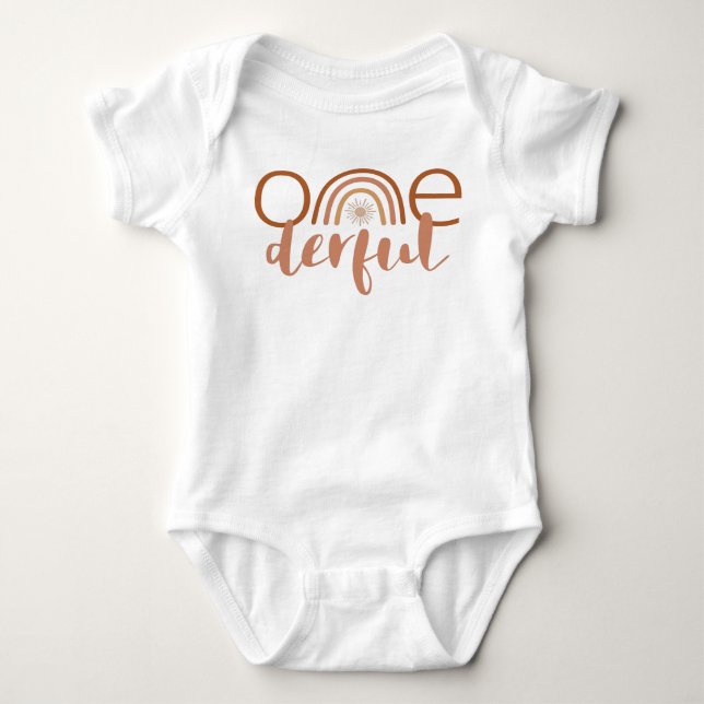 TINLEY Boho Terracotta Rainbow Onederful Birthday Baby Bodysuit (Front)