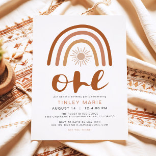 TINLEY Boho Terracotta Rainbow Sun First Birthday Invitation
